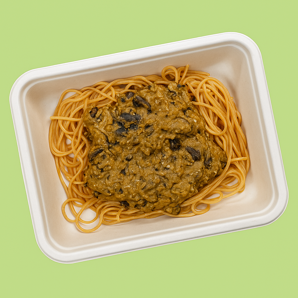 Massa integral com molho cremoso de cogumelos (vegan)