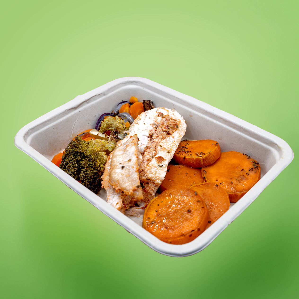 Peru recheado com ricotta, tomate seco e manjericão com batata doce e legumes assados - Image 4